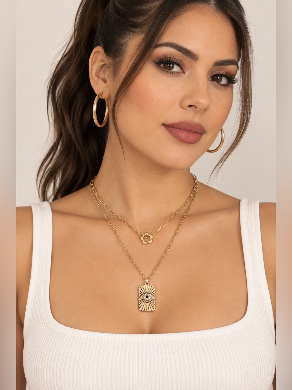 Gold Layered Pendant Necklace Set - Women Jewelry